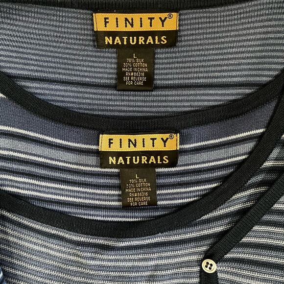 NEW Finity Naturals Silk Striped Multi Tri-Tone Sweater Cardigan Cami Twinset L - Picture 15 of 16